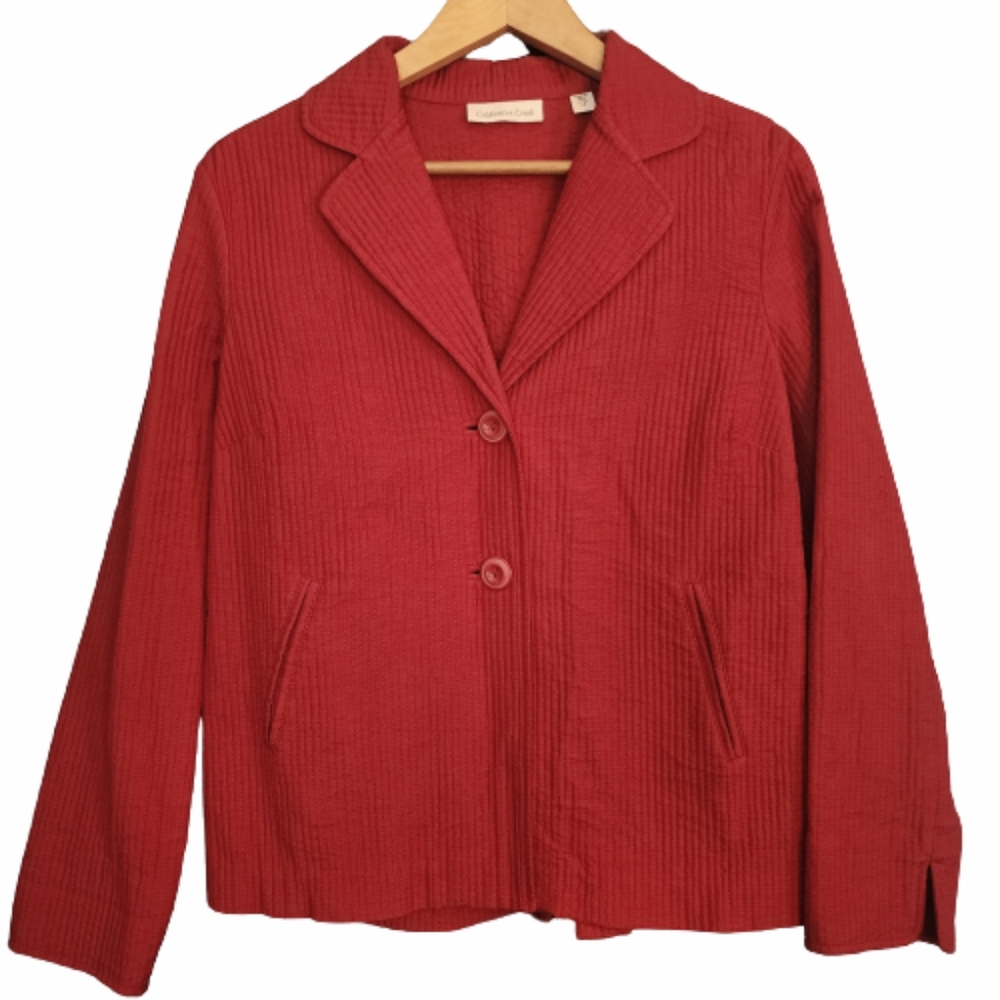 Womens 14 Coldwater Creek Dark Academia Burgundy Red Quilted Pleated Jacket